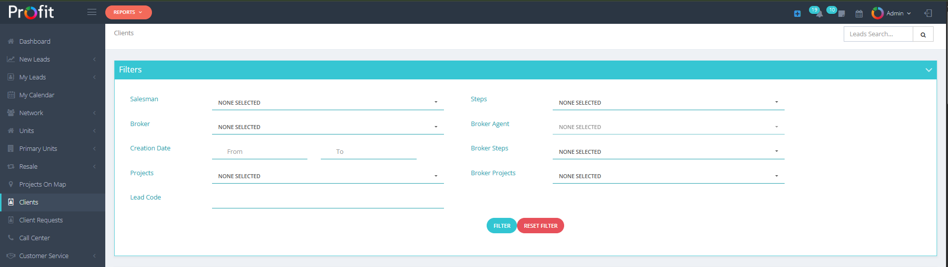 Clients Filter Section Guide